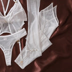 Lingeries Sexy Hot Tempted Intimate Bra Thong 2PC Set with Garter Belts Stockings Gloves Fantasy Sheer Daring Lingerie for Women