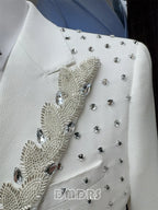 Two Pieces Formal Blazer Pants Set, Crystals Beaded Party Tuxedos Beaded Wedding Groom Suit Set, Luxurious Men's Formal Suit