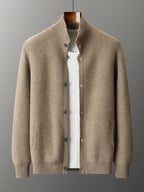 Luxury 100% Cashmere Cardigan for Men Mock Collar Thickening Sweater Autumn Winter Knitted Coat Soft Clothing Smart Casual Top