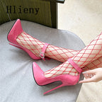 Hlieny Super High Heels 16cm Women Pumps Stilettos Heel Pointed Toe Ladies Ankle Crystal Buckle Strap Sandals Nightclub Shoes