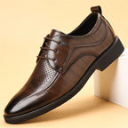 Men's Summer Breathable Leather Shoes Hollow out Comfortable Fashionable Business Formal Derby Shoes British Style-SJ2502-1