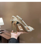 French Bride Gold Wedding Shoes spring women Thin Heel Pointed Shallow Mouth Flower Rhinodrill High Heels  Fashion Sandals