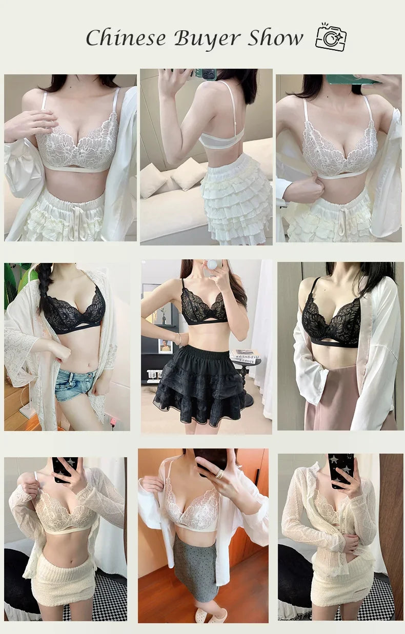 SUJIIN Summer Sexy Bra and Panty Sets for Woman Lace Comfort Thin Bras Set Women's Small Chest Wireless Lingeries Sexy Hot MX325