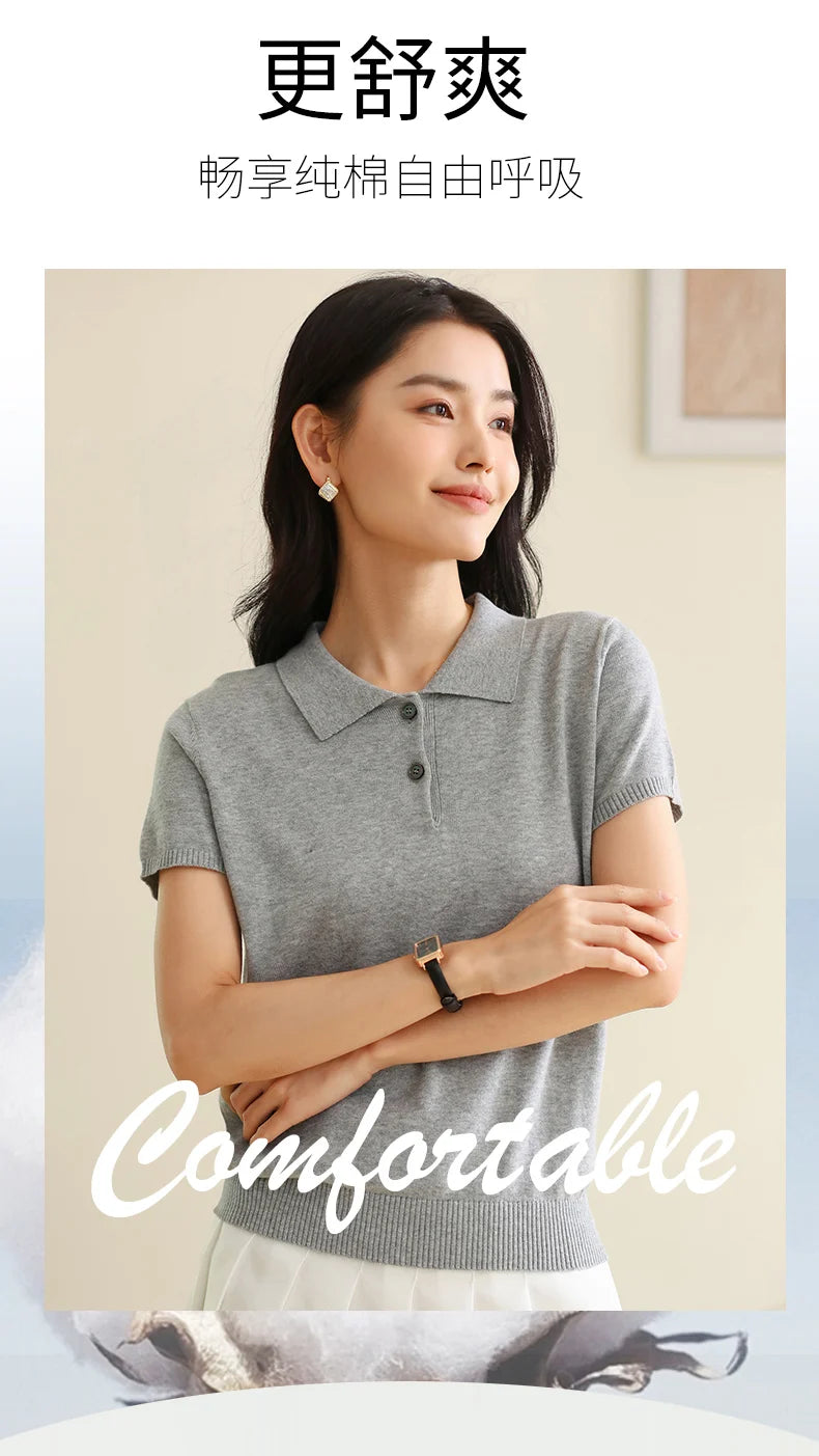 100% Cotton Women POLO Collar Casual Top T-shirt luxury designer clothing woman plus size clearance sale