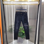 Hot-Stamped Rhinestone Men's Jeans, Trendy Brand, Stretchy Slim Fit, Embroidered and Printed Men's Trousers