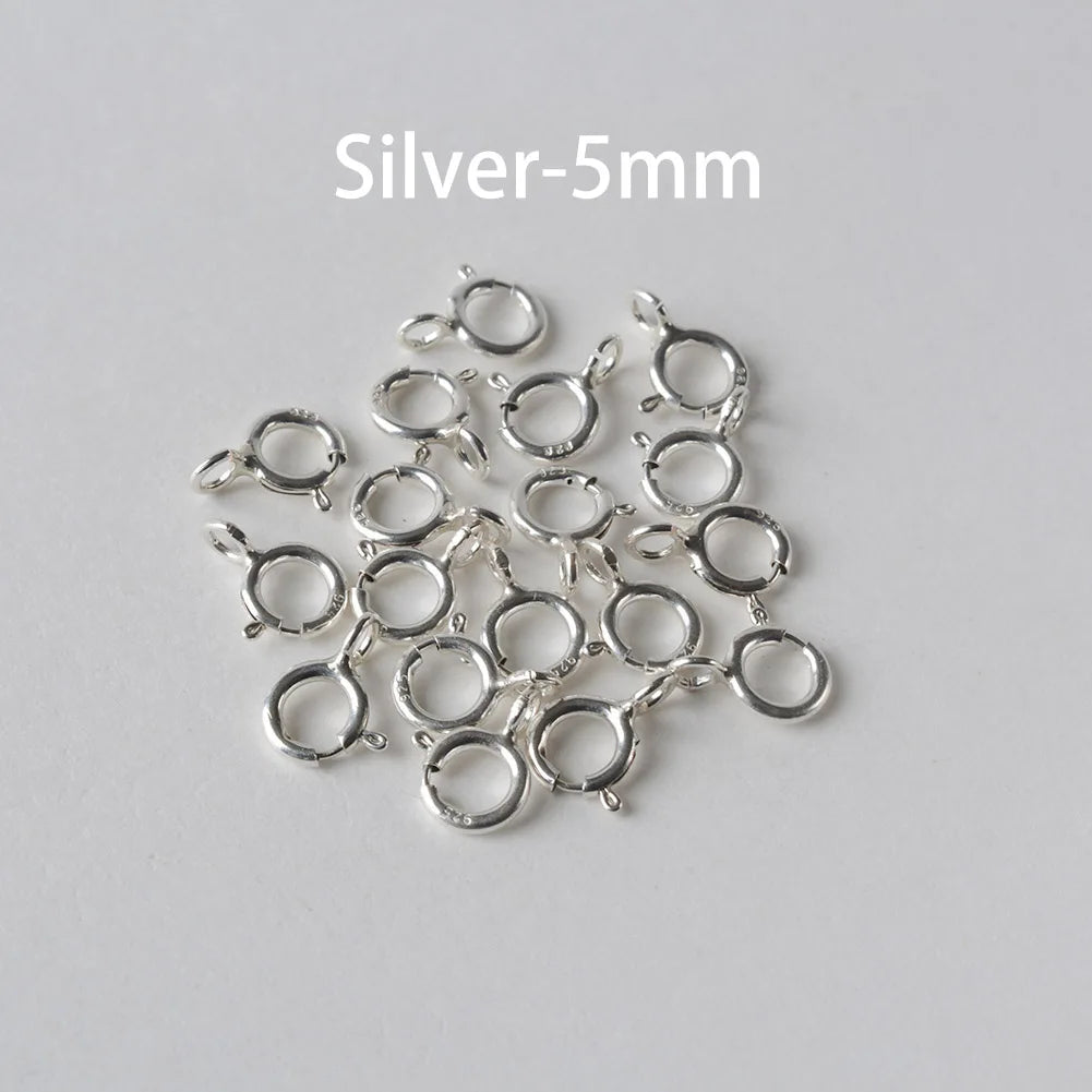 925 Sterling Silver Spring Ring Clasp with Open Jump Ring, 5-8mm Spring Ring Clasps with Open Ring For Jewelry Making Findings
