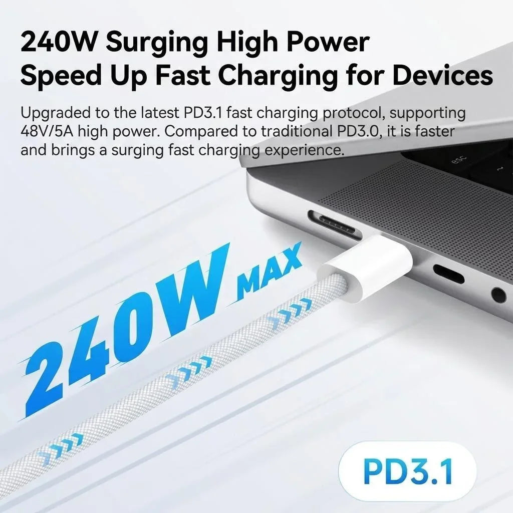 240W Super Fast Charge USB Type C to C Cable For Macbook iPad Apple iPhone 16 17 Samsung Phone Laptop Original Data Charger Cord