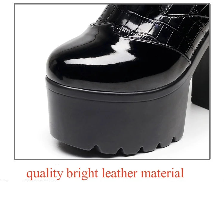 14cm Small Size 32-43 Elegant Patent Leather Mary Janes Chunky Platform Pumps 2025 Spring Block High Heels Shoes for Model Dress