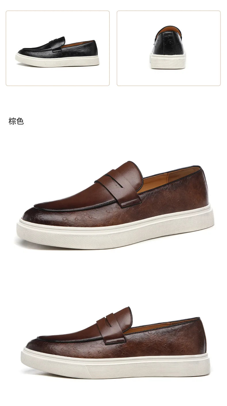 New 2025 Summer Men Casual Slip On Dress Shoes Black Brown British Style Platform Men Driving Loafers Shoes