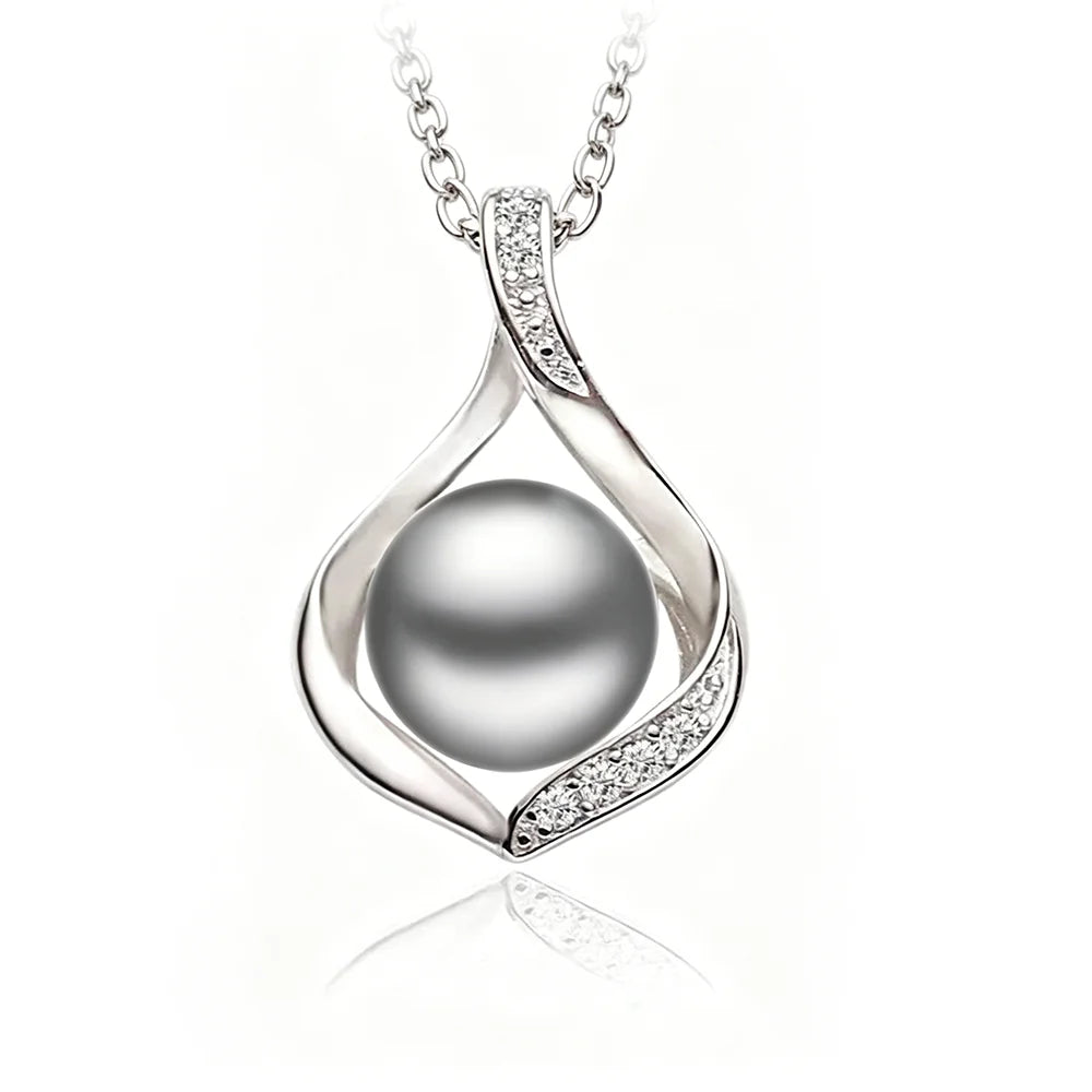 Real Natural Freshwater Black Pearl Pendant Women,Cute 925 Silver Pearl Necklace Mother Wife Birthday Gift White Pink