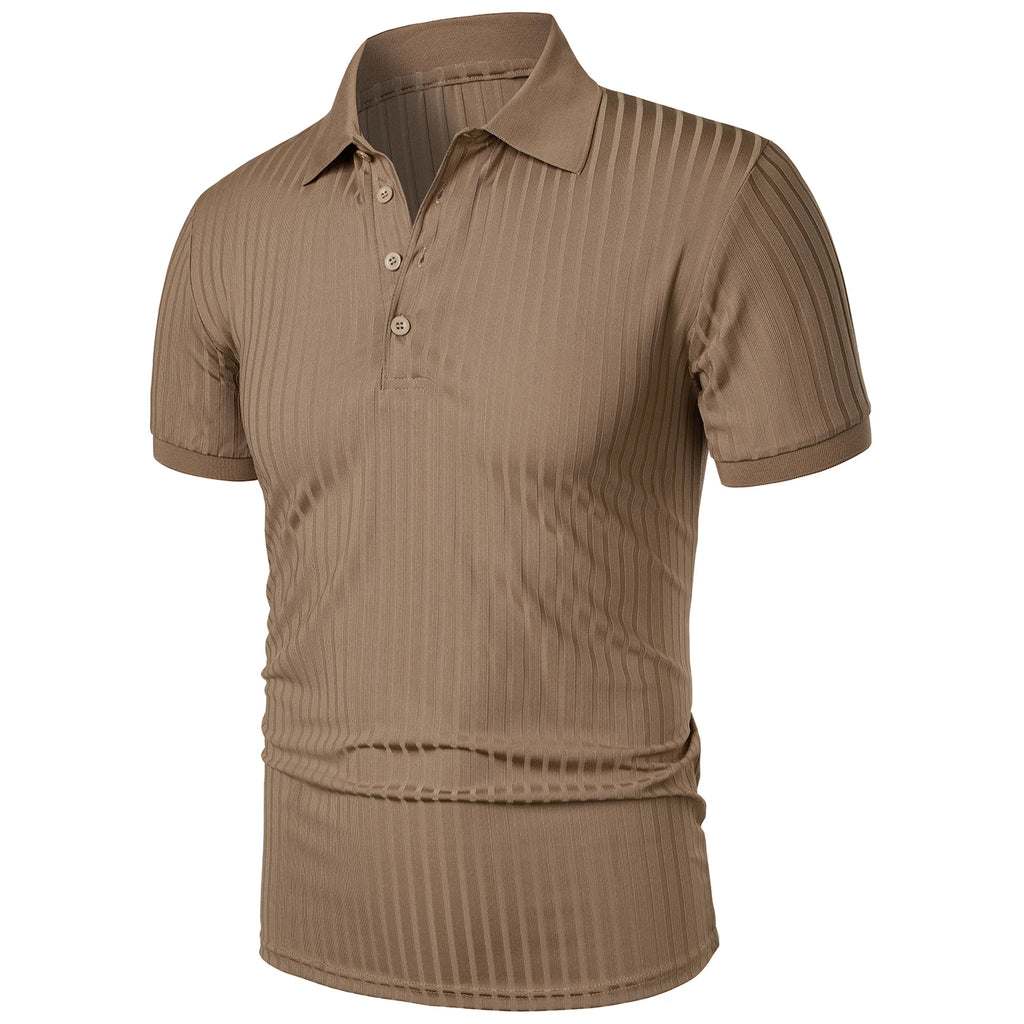 Men's running sports fitness wear summer high stretch vertical short-sleeved POLO shirt slim knit base shirt