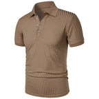 Men's running sports fitness wear summer high stretch vertical short-sleeved POLO shirt slim knit base shirt