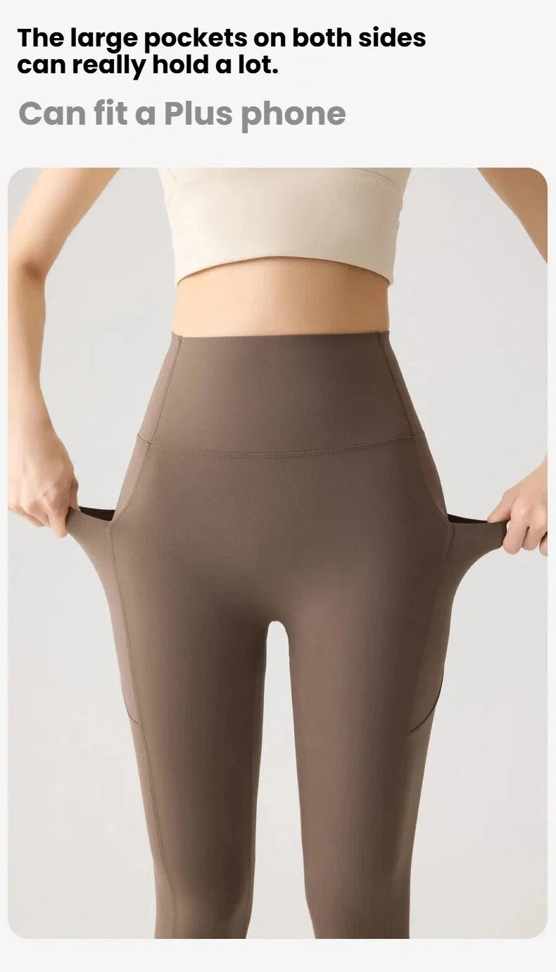 Women's Pockets Yoga Pants Cloud Touch Ice Silk Shark Leggings High Waist Tummy Control Butt Lifting Sports Leggings  Running