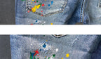 2025 Summer New Fashion Trend Printed Ripped Straight Stretch Jeans Men's Casual Loose Sports High Quality Denim Shorts 28-36