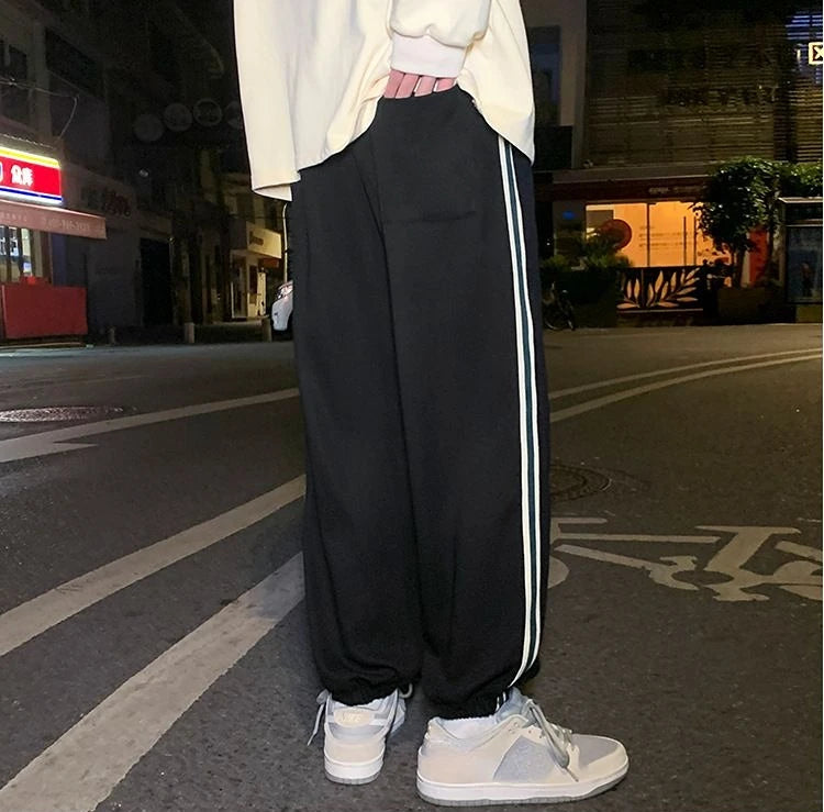 Trousers Hip-hop Wide Leg Sweatpants For Men Summer Stylish Training Cotton Loose Elastic Y2k Casual Baggy Male Sweat Pants L