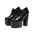 14cm Small Size 32-43 Elegant Patent Leather Mary Janes Chunky Platform Pumps 2025 Spring Block High Heels Shoes for Model Dress