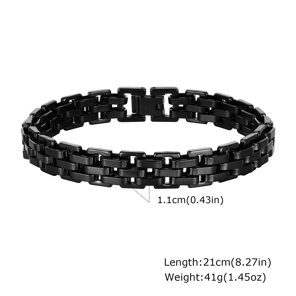 Casual Black Chain Bracelet for Men,Stainless Steel Byzantine Braided Link Wristband,Birthday Gift for Father Husband Son