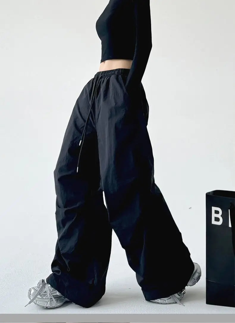 Y2k Hiking Straight Wide Pants Men Streetwear Cargo Paratrooper Pants Casual Brown Quick Dry Pocket Summer Travel Sport Trousers