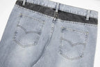 American retro washed letter spliced denim trousers high street trendy brand couple loose straight micro-flared long trousers