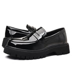 Black Platform Loafers Slip On Chunky Sole Casual Dress Shoes Comfortable Fashion Footwear For All Match For Daily Wear Office