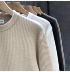Korean Style Men's Sweater Vertical Stripes Round Neck Pullovers High Quality Inner Soft Knitted Fashion Versatile Undershirt