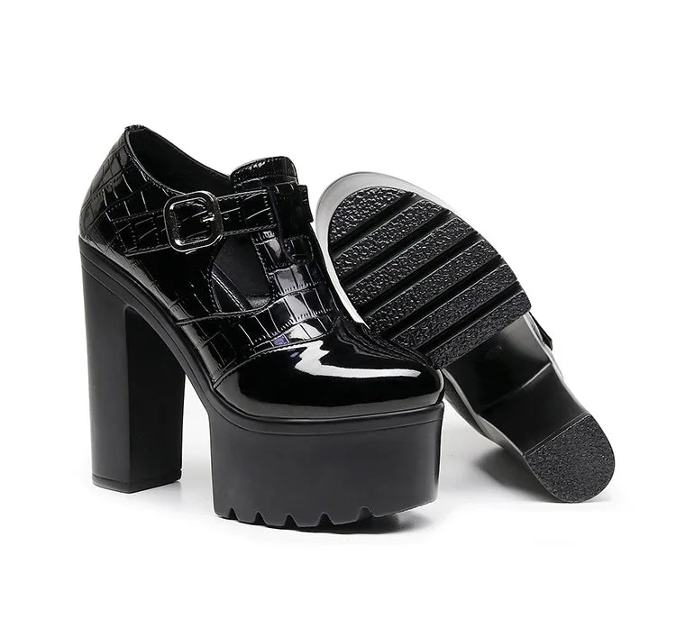 14cm Small Size 32-43 Elegant Patent Leather Mary Janes Chunky Platform Pumps 2025 Spring Block High Heels Shoes for Model Dress