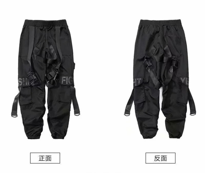 Y2K Joggers Cargo Pants For Men Casual Hip Hop Pocket Male Trousers Sweatpants Street Ribbons Techwear White Pant Pantalon Homme