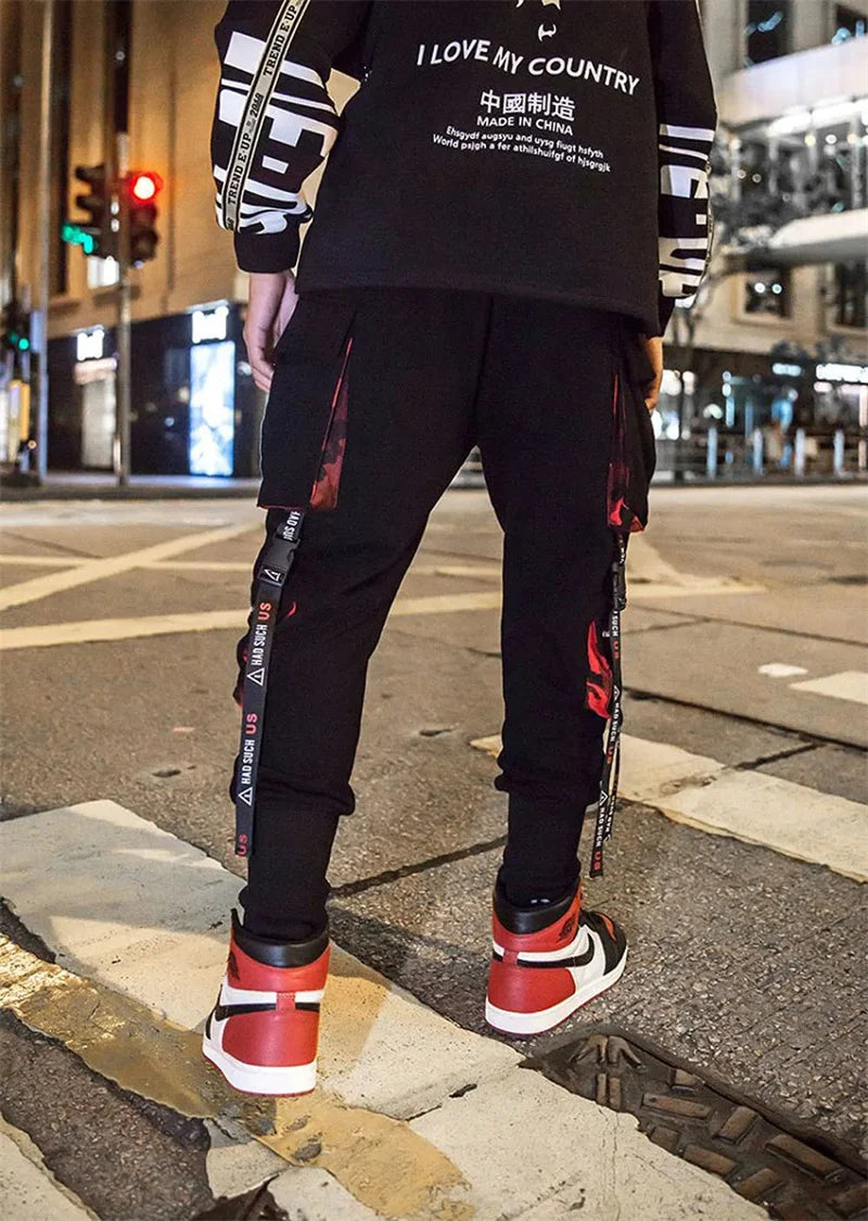 Y2K Joggers Cargo Pants For Men Casual Hip Hop Pocket Male Trousers Sweatpants Street Ribbons Techwear White Pant Pantalon Homme