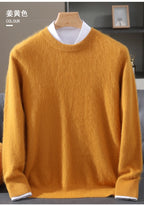Autumn Winter 100% Mink Cashmere Sweater Men's Round Neck Pullover Loose Solid Color Plus Size Base Knit Business Casual Sweater