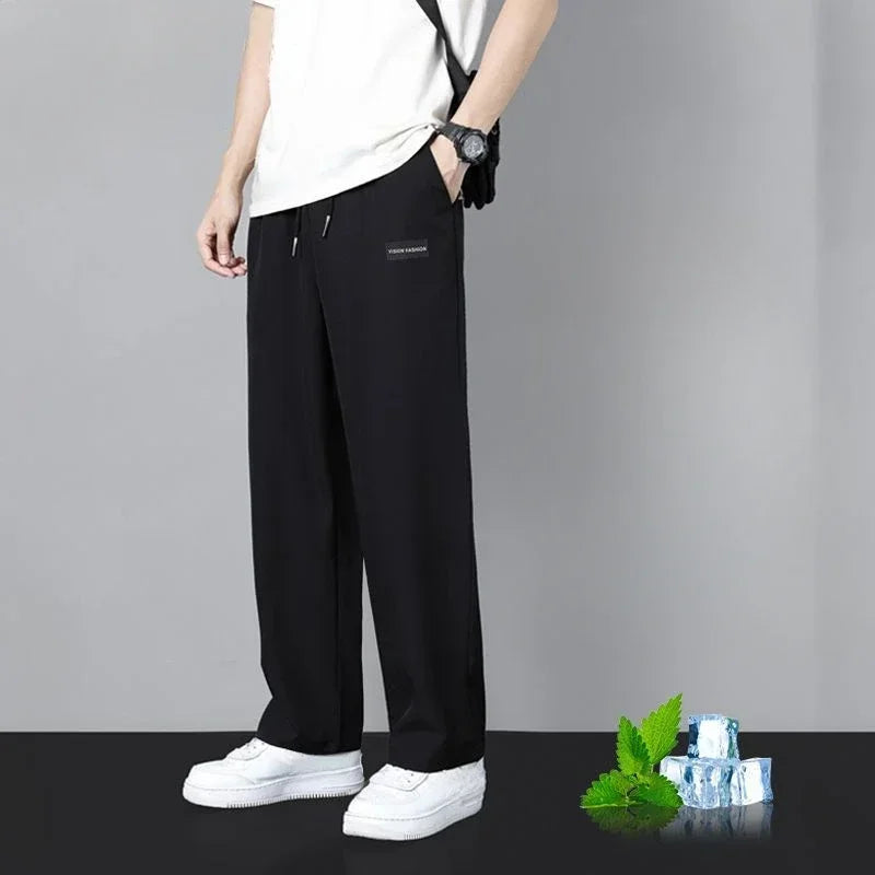 Trousers Straight Plain Wide Leg Draped Thin Male Sports Pants Summer Sport Slacks Xxl Jogger Big Tall Man Men's Sweatpants