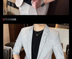 Men's Summer New Slim Fit 3/4 Sleeve Blazer Set Thin Seven-Point Sleeve Suit Outfit Casual Business Two-Piece Set