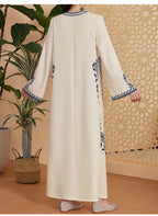 Fashion Muslim Women's Printed V-neck Robe 2025 Autumn V-neck Long Sleeve Arab Ethnic Style Printed Maxi Dress For Women Elegant