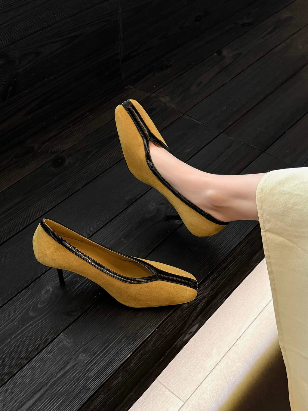 Krazing Pot Superstar Kid Suede Shallow Square Toe High Heels Spring Autumn Shoes Office Lady Party Wedding Dress Women Pumps