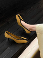 Krazing Pot Superstar Kid Suede Shallow Square Toe High Heels Spring Autumn Shoes Office Lady Party Wedding Dress Women Pumps