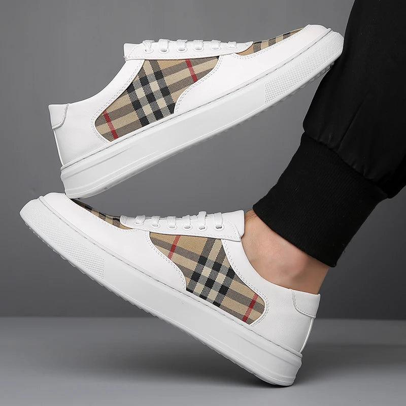 Men Classic Checkered Patchwork Thick Soled Casual Board Shoes Shock-absorbing Breathable Fashionable Commuting Street Shoes