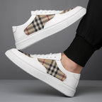 Men Classic Checkered Patchwork Thick Soled Casual Board Shoes Shock-absorbing Breathable Fashionable Commuting Street Shoes