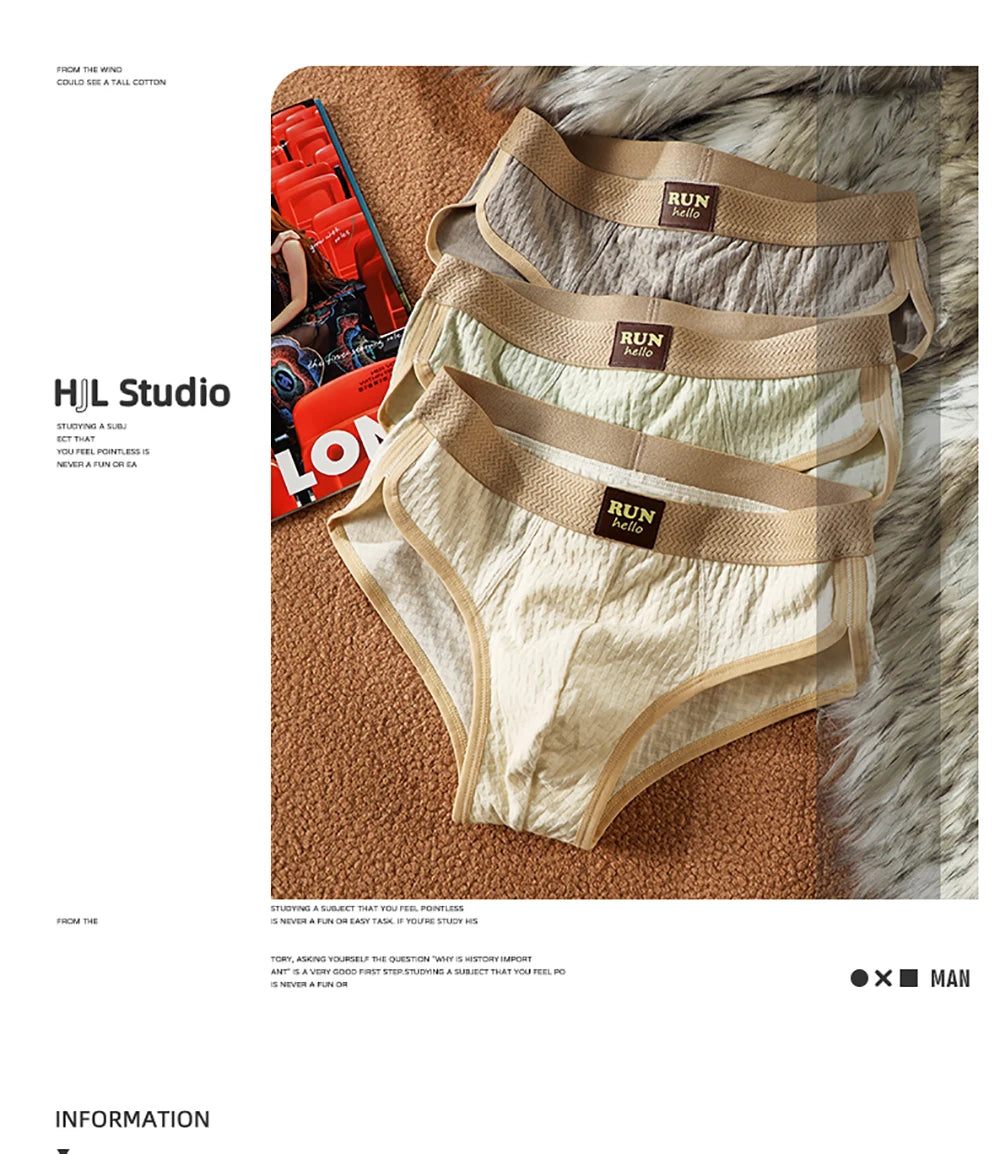 3PCS/Pack 100% Cotton Delicate Jacquard Men's Brief Antibacterial Breathable Crotch Men's Panties Soft Stretch Underwear for Man