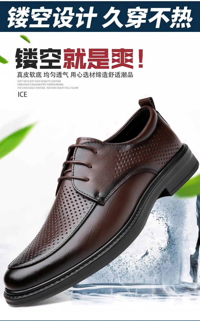 2026 Summer Hollow Out Breathable Deodorant Genuine Leather Business Dress Shoes British Style High-end Formal Shoes Hot Sale