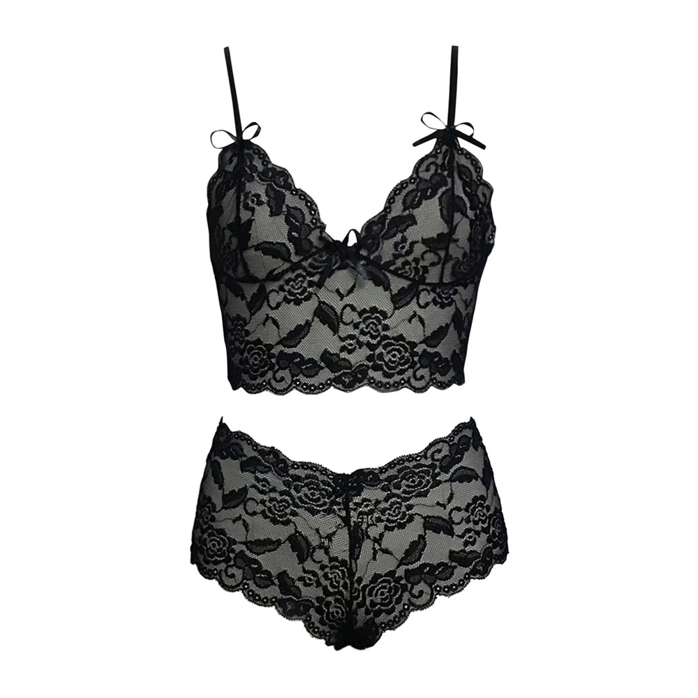 Thin Lace Flower Printed Underwear Suit Sexy Women Lingerie Set Female Adjustable Shoulder Strap Triangle Cup Bralettle