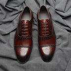 Luxury Italian Men's Wedding Dress Shoes Genuine Leather Cap Toe Lace-up Oxfords Lace-up Brogue Black Business Formal Shoes Man