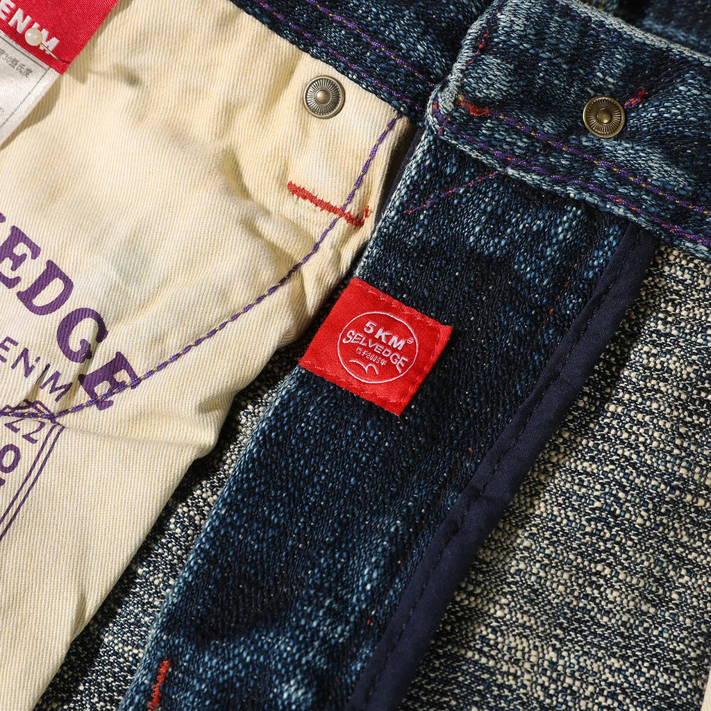 22oz Heavyweight 100% Cotton Washed Men's Selvedge Denim Jeans Taiwan Hand-spun Yarn Plant-dyed Standard Straight Fit Pants 5KM
