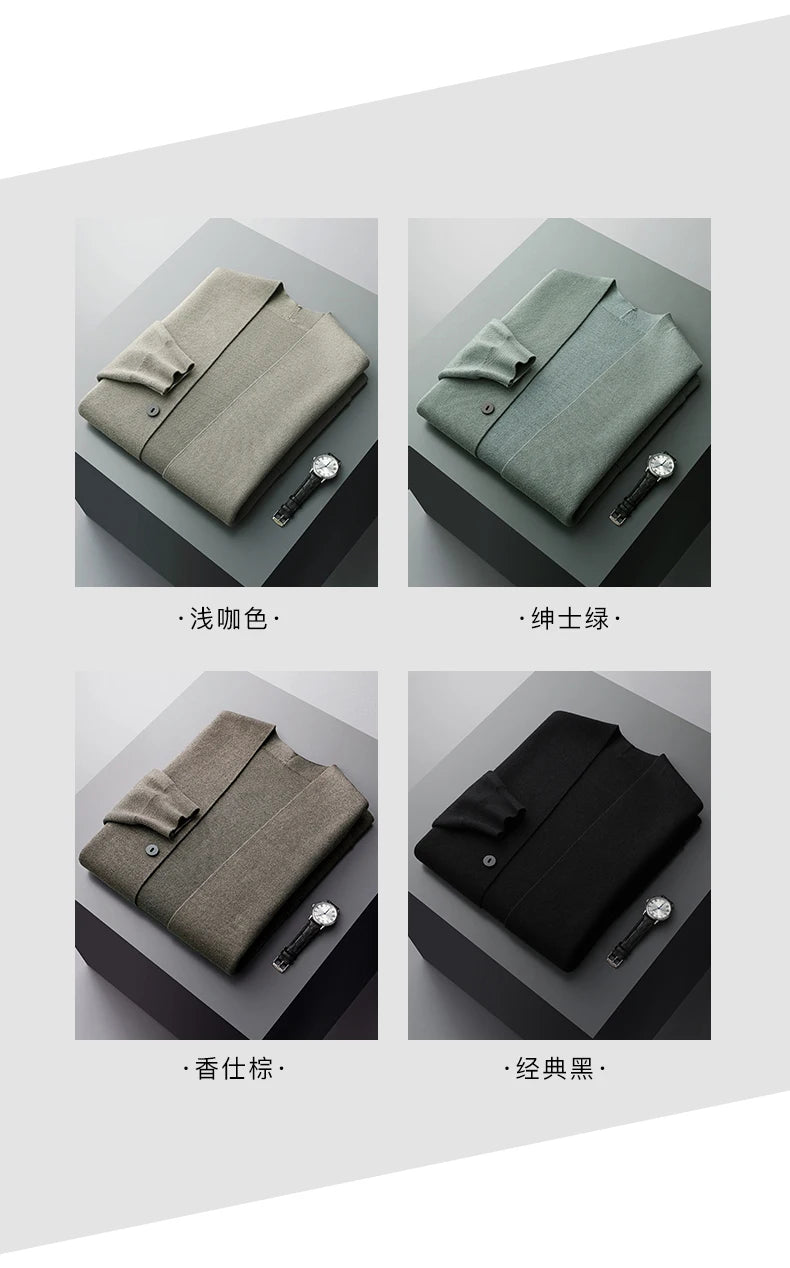 Autumn And Winter New Casual Wool Knit Cardigan Men's Fashion V-Neck Solid Color Shirt Loose Sweater Coat