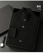 Luxury 100% Cashmere Cardigan for Men Mock Collar Thickening Sweater Autumn Winter Knitted Coat Soft Clothing Smart Casual Top