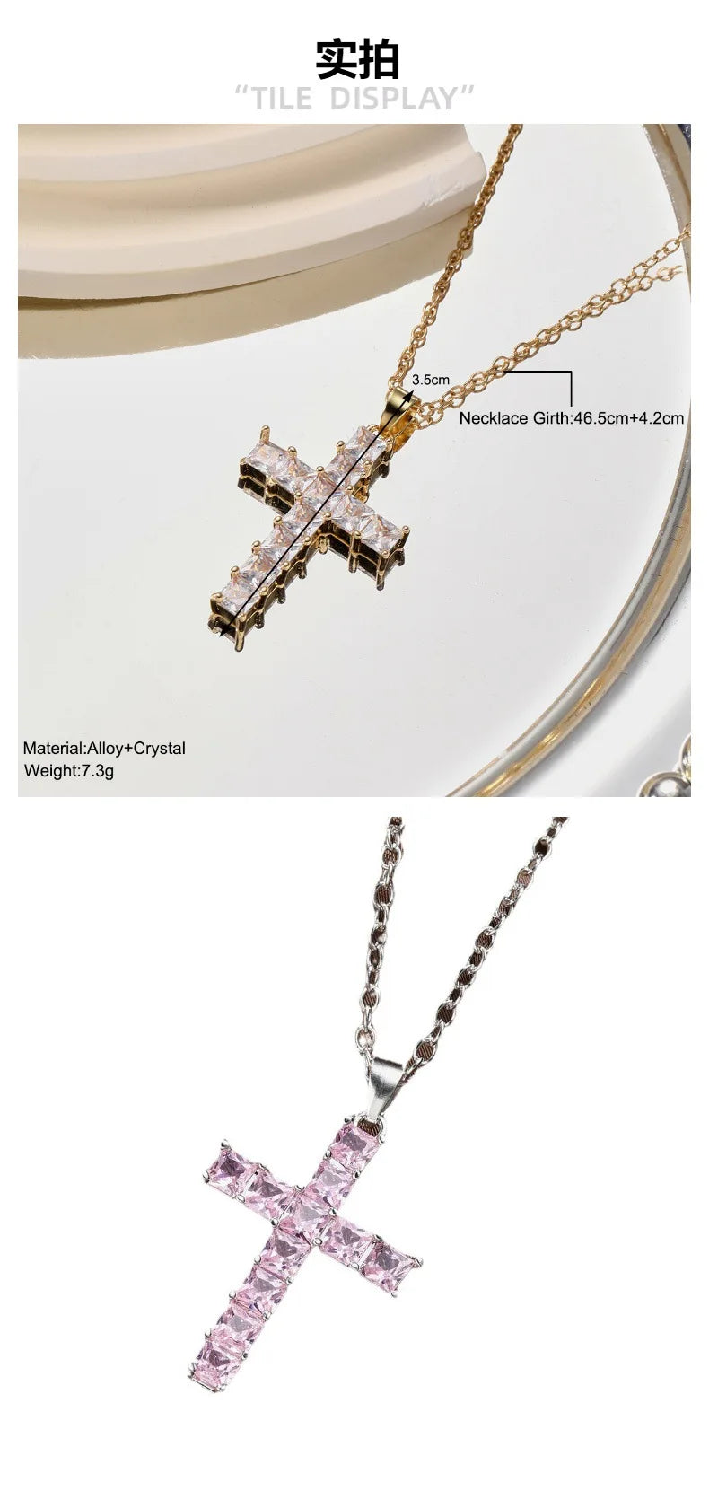 Fashion Crystal Cross Pendant for Women New Multi Color Shiny Romantic Exquisite Necklace Party Leisure Female Jewelry Gift 2024