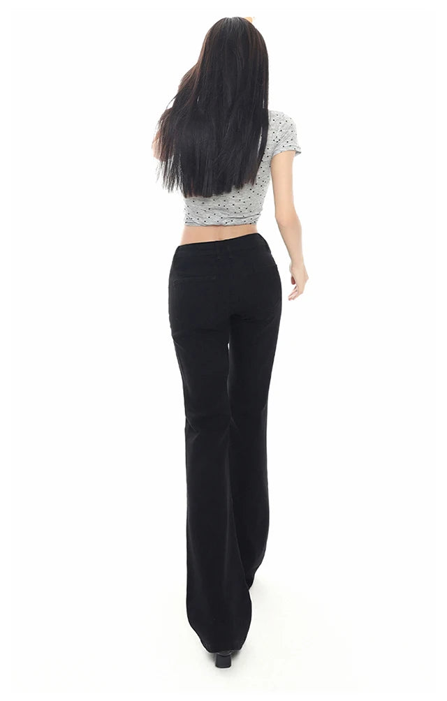 2026 New Ladies American Vintage Washed Micro Flare Denim Pants High Waist Slim Lazy Floor-Length Retro Street Long Jeans