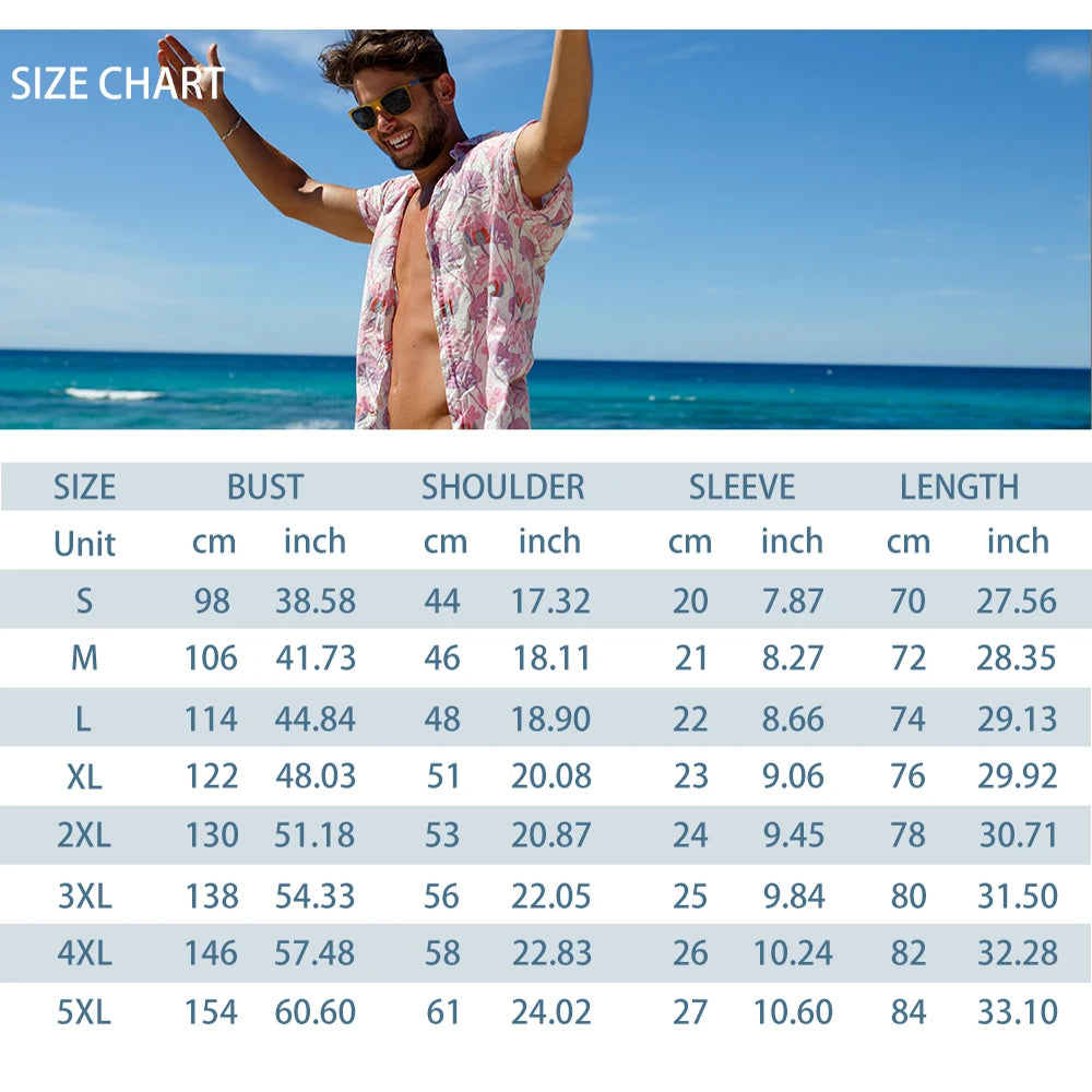Men's Summer Shirt Vintage Patchwork Printed Button Lapel Short Sleeve Shirt Tropical Vacation T Shirt Fashion Soft Men Clothing