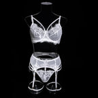 Tornova 4 Piece Sexy Lingerie Set for Women Mesh and Lace Sexy Perspective Push-up Solid Color Lace Hollow Out Underwear Set New
