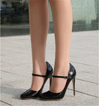 Liyke Big Size 44 45 46 Patent Leather Stiletto High Heels For Ladies Party Prom Shoe Fashion Round Toe Buckle Strap Women Pumps