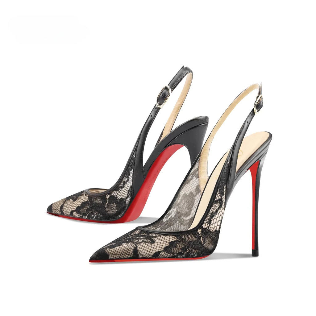 Lace High-heeled Sandals Summer 2026 New Pointed Thin Heels Shallow Mouth Comfortable Women's Sandals
