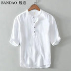 Chinese Style Spring and Summer Loose High-end Men's Linen Short-sleeved Cotton Linen Casual Breathable Shirt Collar T-shirt